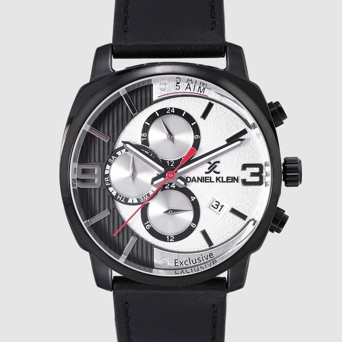 Daniel Klein Exclusive Dual-Tone Chronograph Black Leather Strap Watch - DK12174-3