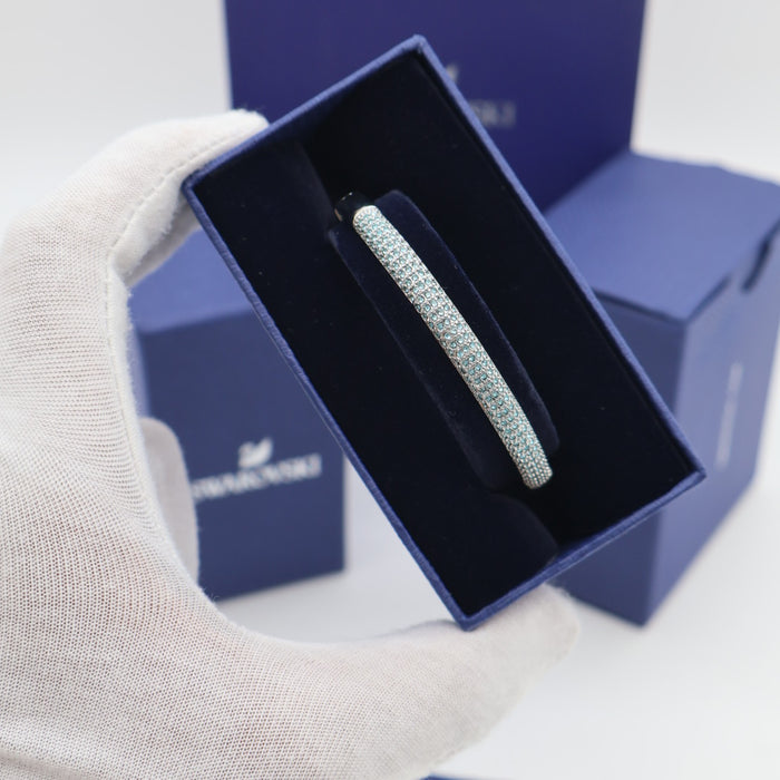 Swarovski Pave Bangle Bracelet – Silver-Tone with Light Blue Crystal - SH1Z091