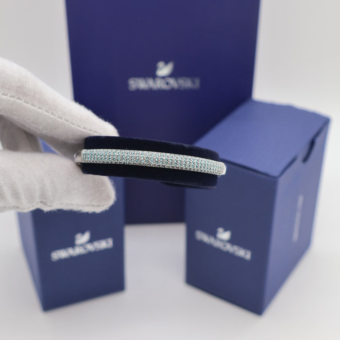 Swarovski Pave Bangle Bracelet – Silver-Tone with Light Blue Crystal - SH1Z091