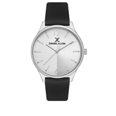 Daniel Klein Exclusive Silver Dial Black Leather Unisex Watch - DK11386-1