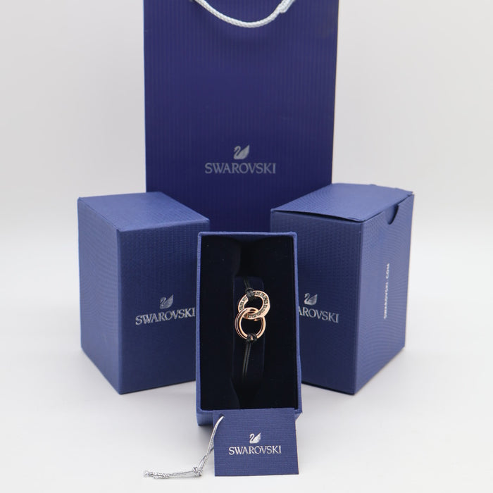 Swarovski Interlocking Circle Bracelet – Rose Gold Tone with Black Cord - 5429899