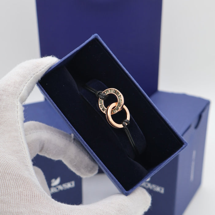 Swarovski Interlocking Circle Bracelet – Rose Gold Tone with Black Cord - 5429899