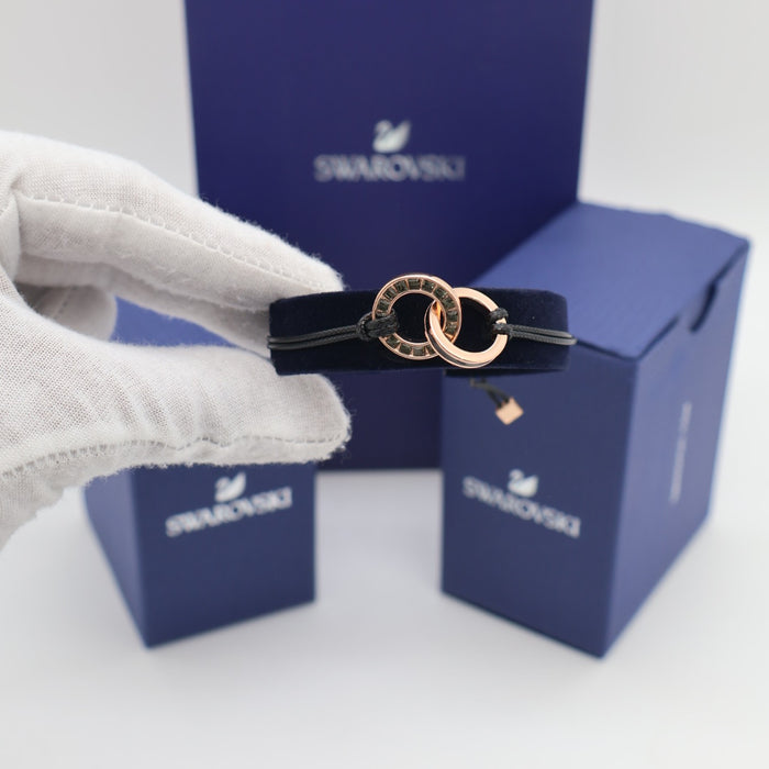 Swarovski Interlocking Circle Bracelet – Rose Gold Tone with Black Cord - 5429899