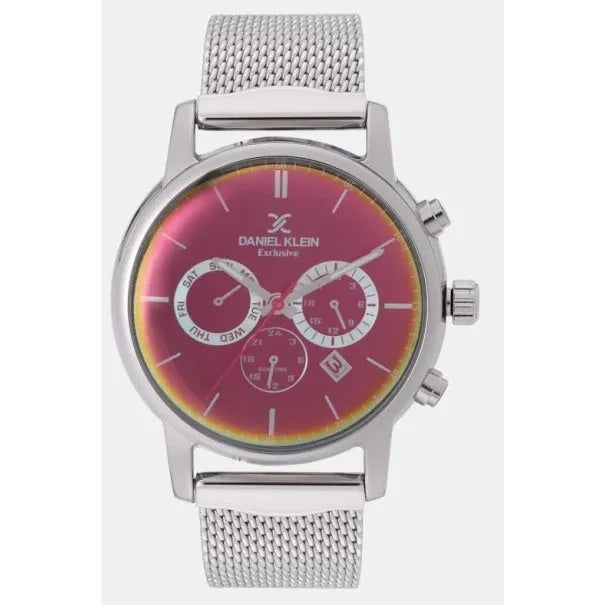 Daniel Klein Exclusive Silver Mesh Strap Red Gradient Dial Watch