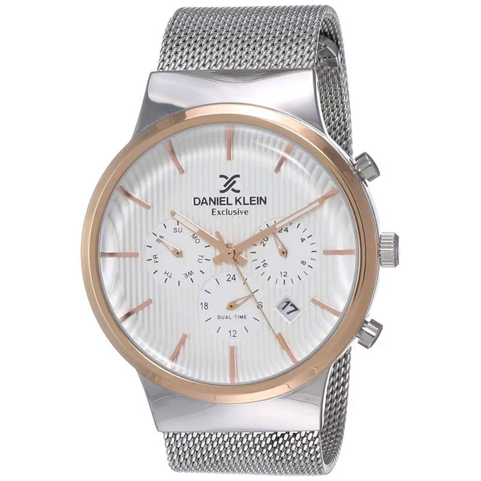 Daniel Klein Exclusive Silver Mesh Strap White Dial Rose Gold Accent Watch - DK11958-4
