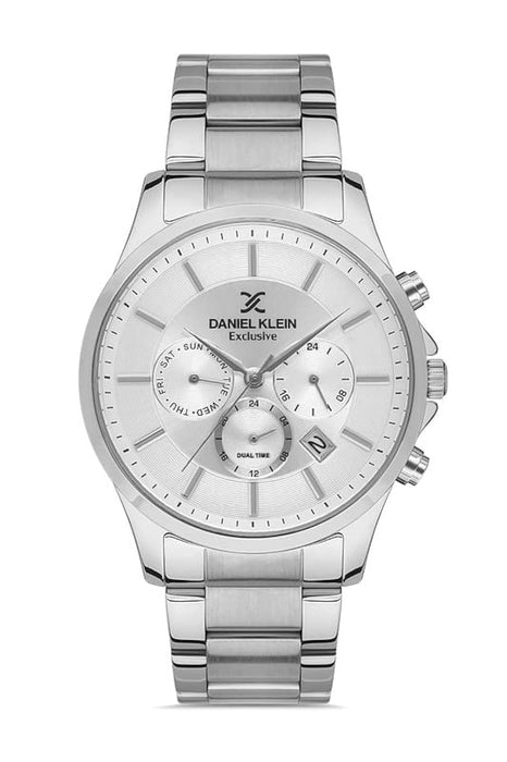 Daniel Klein Exclusive Silver Stainless Steel Dual Time Multifunction Watch DK.1.12601.1