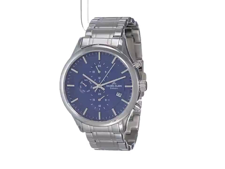 Daniel Klein Exclusive Blue Dial Stainless Steel Multifunction Watch - DK11959-3