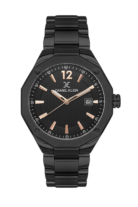 Daniel Klein Black Steel Watch with Rose Gold Accents - DK.1.13540-2