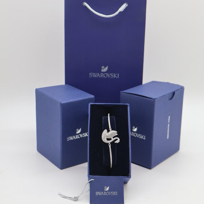 Swarovski Crystal Swan Bangle Bracelet – Silver Tone Elegance - 5649772
