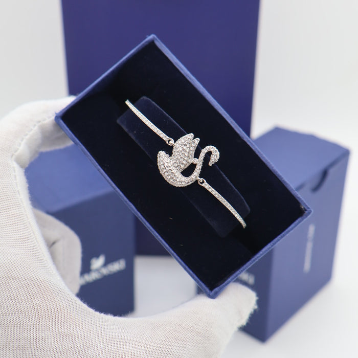 Swarovski Crystal Swan Bangle Bracelet – Silver Tone Elegance - 5649772