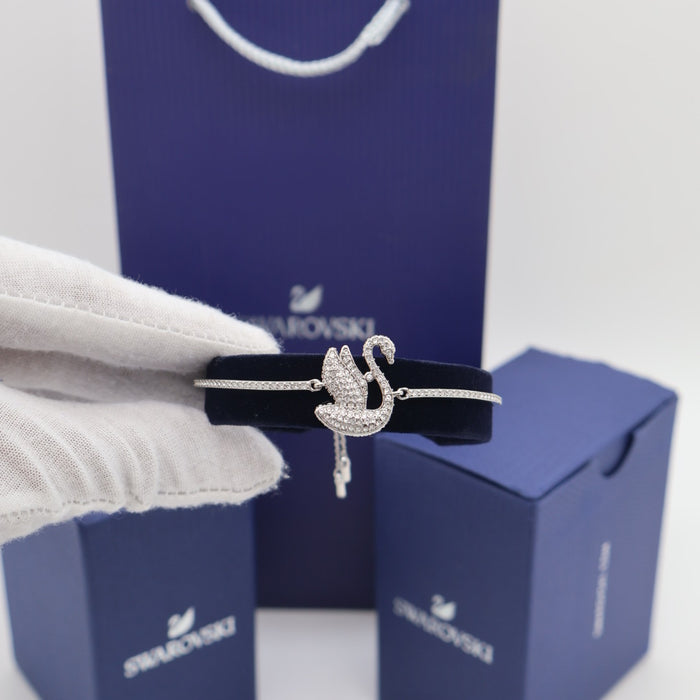 Swarovski Crystal Swan Bangle Bracelet – Silver Tone Elegance - 5649772
