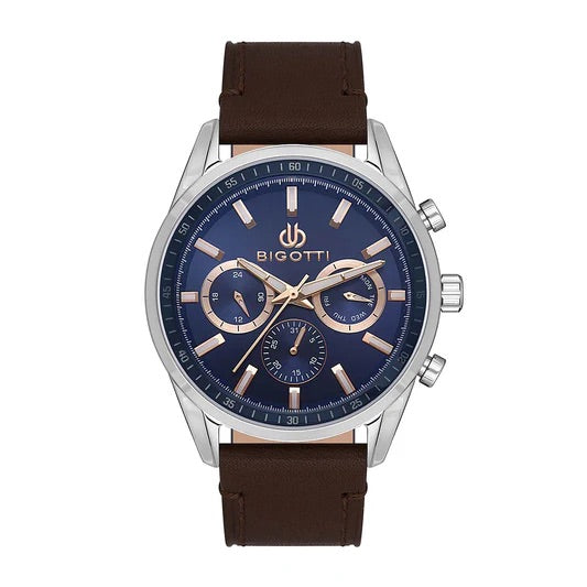 Bigotti Chronograph Blue Dial Brown Leather Men’s Watch - BG110490-4