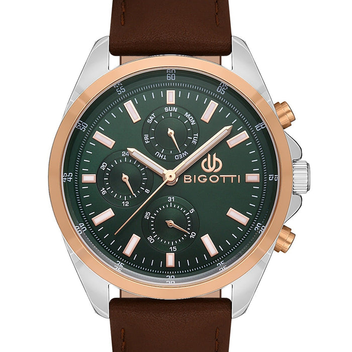 Bigotti Chronograph Green Dial Brown Leather Men’s Watch - BG.1.10607-4