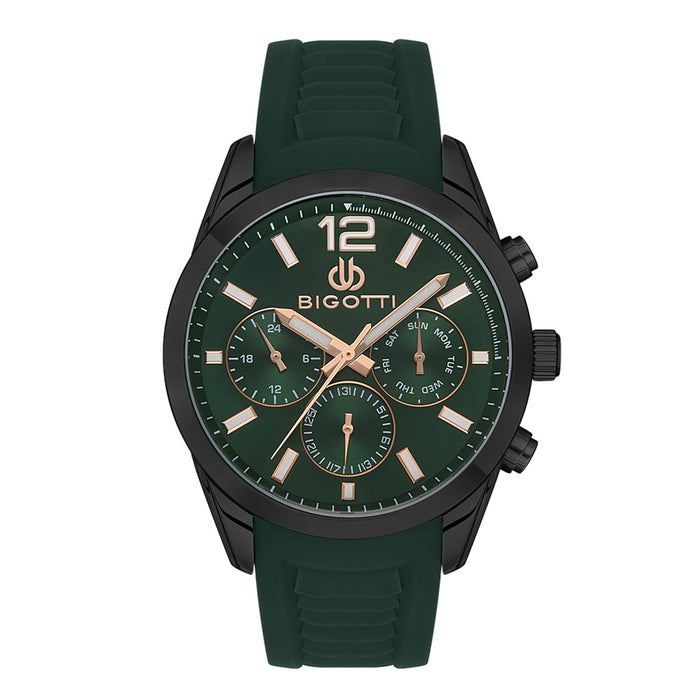 Bigotti Chronograph Green Dial Silicone Strap Men’s Watch - BG.1.10493-4