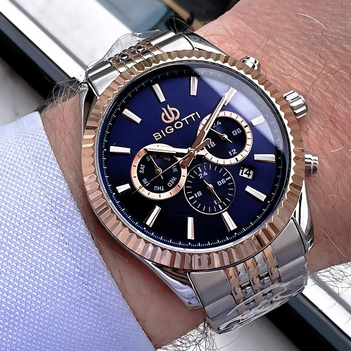 Bigotti Chronograph Blue Dial Two-Tone Stainless Steel Men’s Watch