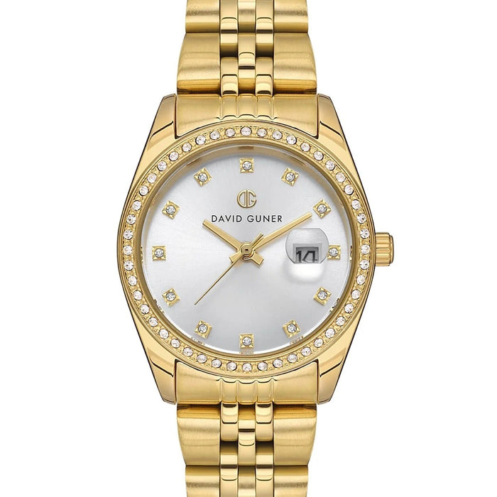 David Guner Gold Stainless Steel Women’s Watch with Crystal Bezel - DG-8657LA-B1