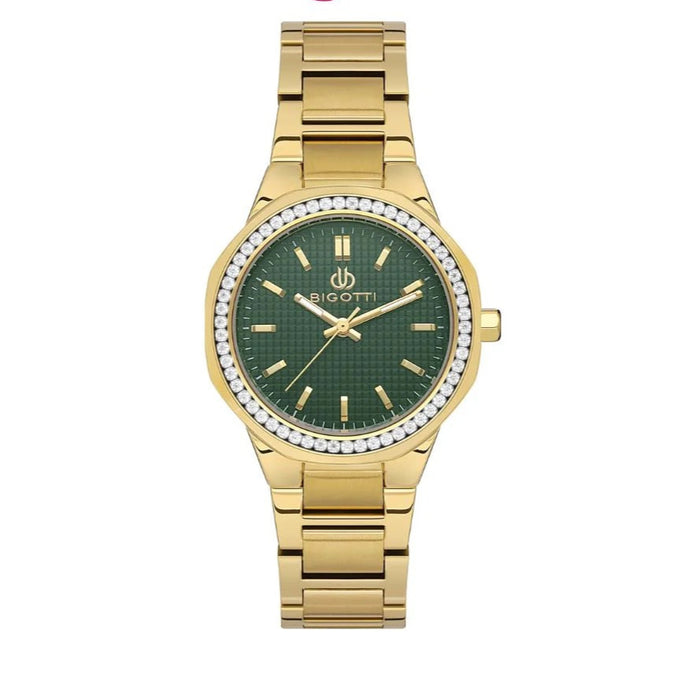 Bigotti Women’s Gold Stainless Steel Watch with Green Dial & Crystal Bezel - BG.1.10539-2