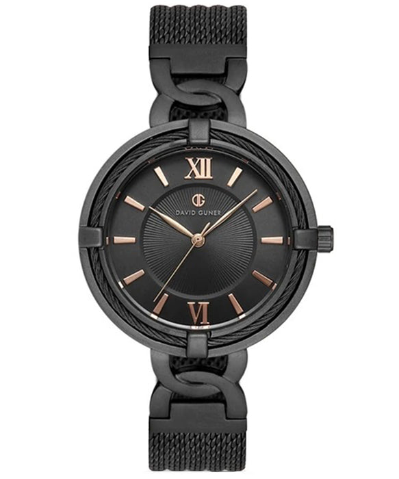 David Guner Women’s Black Mesh Watch with Rose Gold Accents - DG-8208LC-G2E