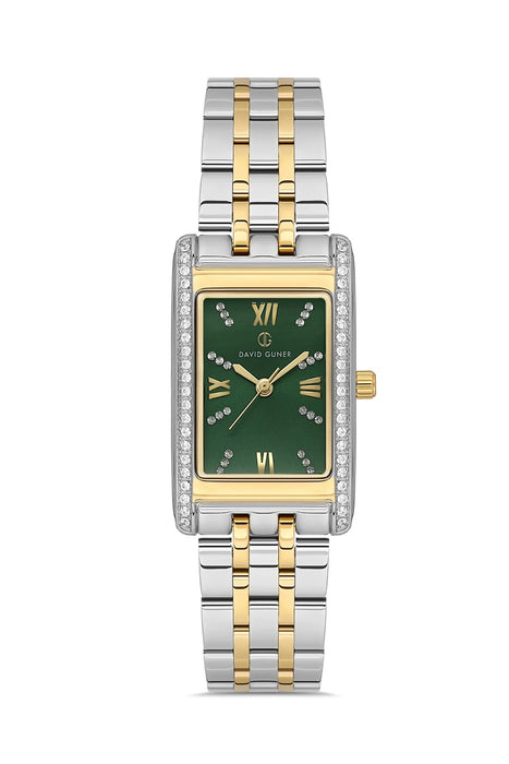 David Guner Women’s Two-Tone Rectangular Watch with Green Dial - DG-8663LA-D10