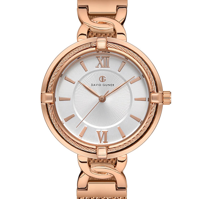David Guner Women’s Rose Gold Watch with White Dial - DG-and 8154LC-C1