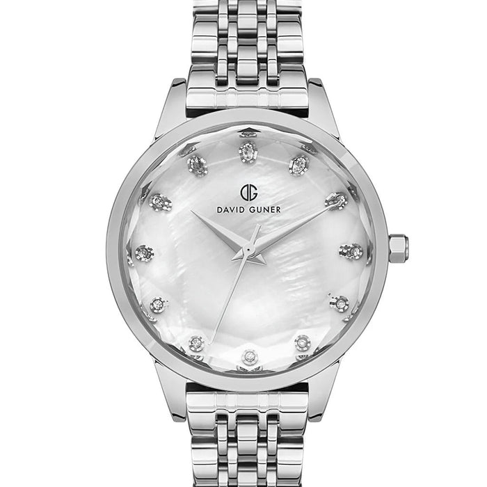 David Guner Women’s Silver Watch with Crystal Hour Markers - DG-8185LA-A1