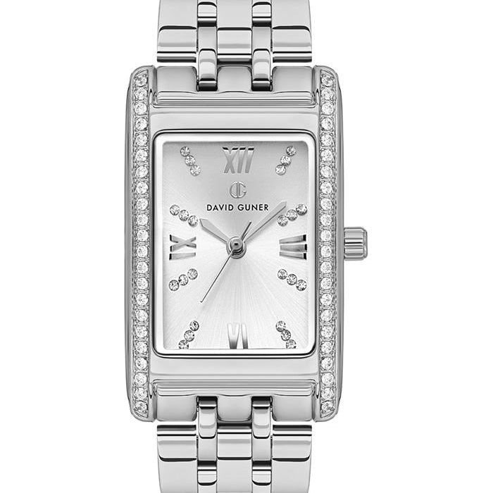 David Guner Women’s Silver Rectangular Diamond-Set Watch - DG-8663LA-A1
