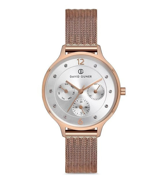 David Guner Women’s Rose Gold Mesh Multifunction Watch - DG-8120LC-C1