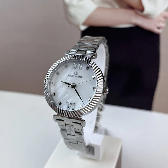 David Guner Women’s Silver Stainless Steel Watch with Mother of Pearl Dial - DG-8412LA-A1