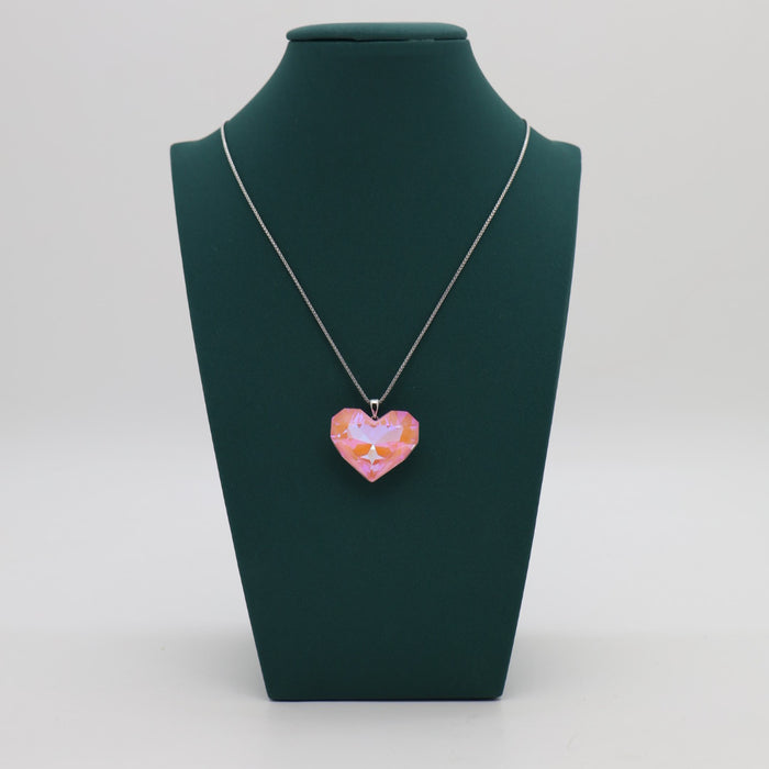 Pink Heart Crystal Necklace By Swarovski Crystal