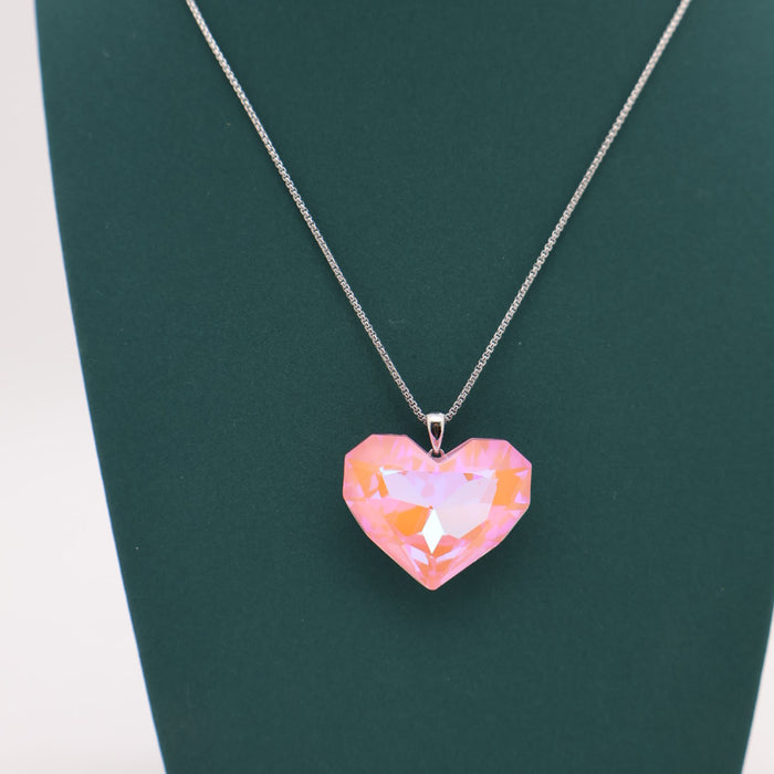 Pink Heart Crystal Necklace By Swarovski Crystal