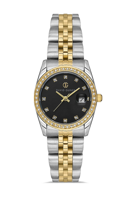 David Guner Women’s Two-Tone Black Dial Crystal Watch - DG-8657LA-D2