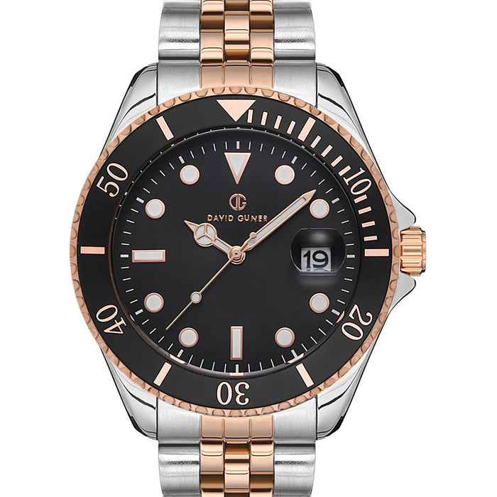 David Guner Men’s Black Diver Two-Tone Watch DG-8230GA-E2