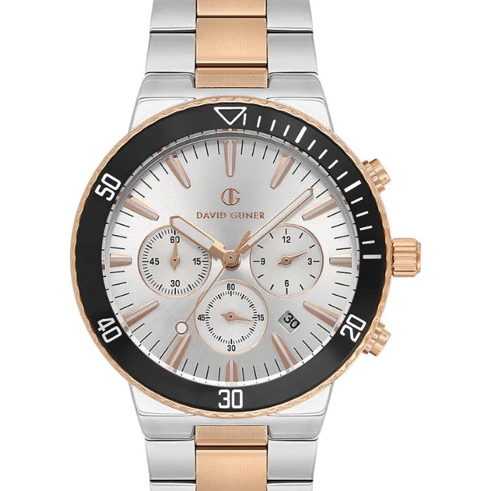 David Guner Two-Tone Chronograph Silver & Rose Gold Watch DG-8524GA-E1