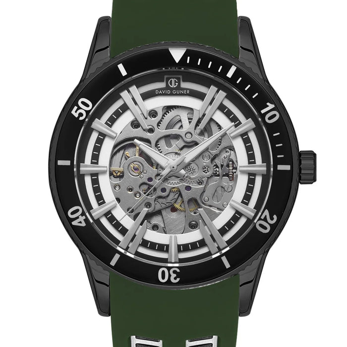 David Guner Skeleton Automatic Watch with Green Strap - DG-8619GD-ZF1