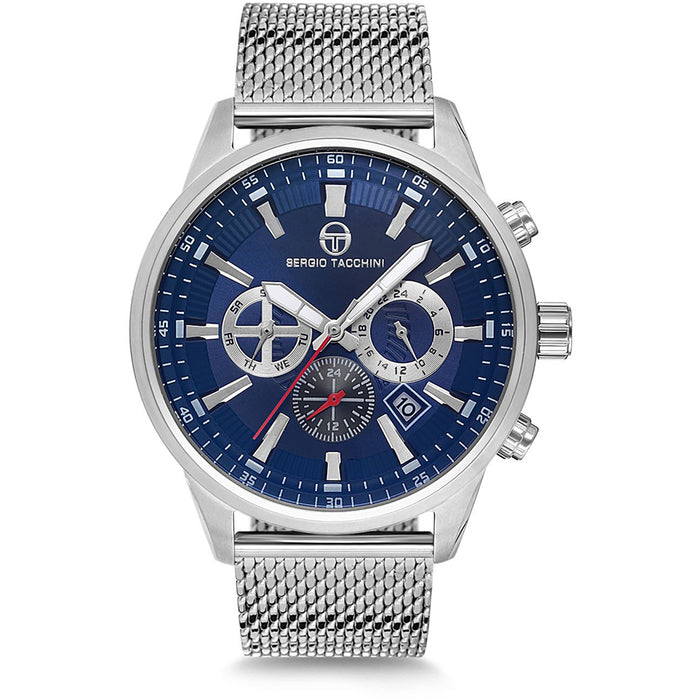 Sergio Tacchini Men’s Chronograph Stainless Steel Mesh Watch – Blue Dial