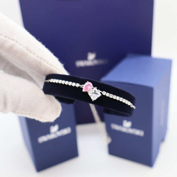 Swarovski Duo Stone Tennis Bracelet with Pink Heart & Square Crystal - 5517120