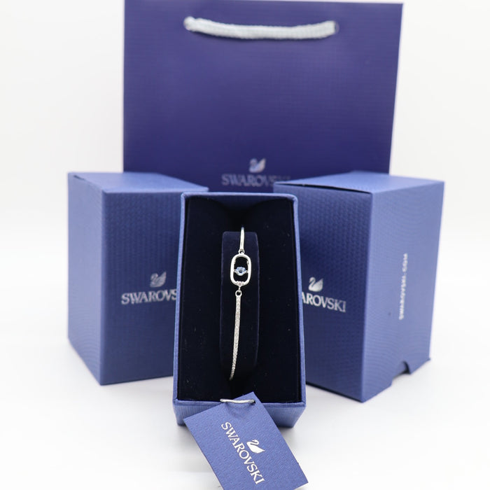 Swarovski Crystal Bangle Bracelet – Silver Tone with Blue Center Stone - 5479120