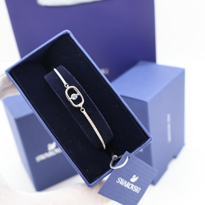 Swarovski Crystal Bangle Bracelet – Silver Tone with Blue Center Stone - 5479120