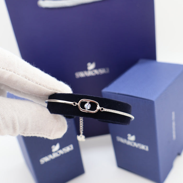 Swarovski Crystal Bangle Bracelet – Silver Tone with Blue Center Stone - 5479120