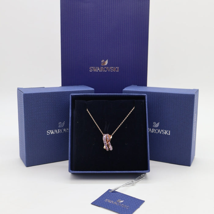 Swarovski Rose Gold & Amethyst Crystal Ribbon Pendant Necklace - 5563907