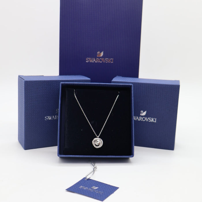 Swarovski Dancing Crystal Round Pendant Necklace – White Rhodium Plated - 5289028