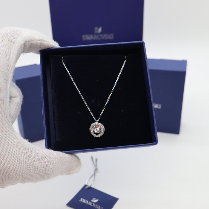 Swarovski Dancing Crystal Round Pendant Necklace – White Rhodium Plated - 5289028