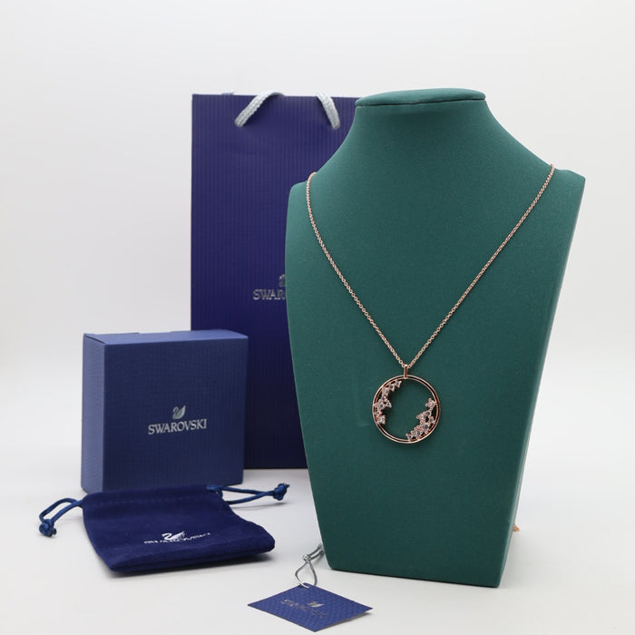 Swarovski Rose Gold Circle Pendant Necklace with Crystal Accents - 5487069