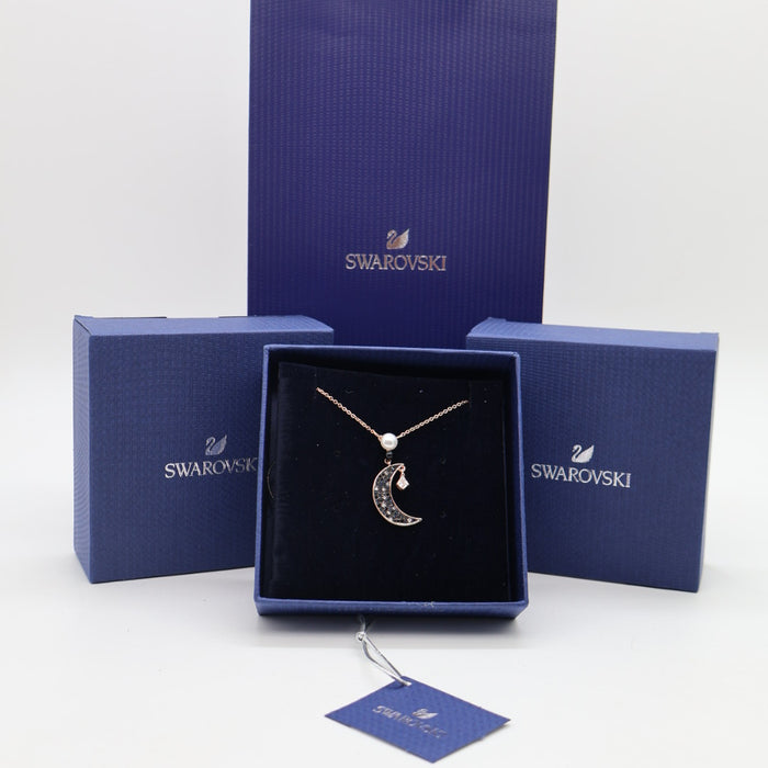 Swarovski Crescent Moon & Pearl Pendant Necklace – Rose Gold Tone - 5489534