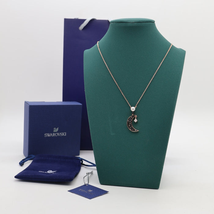 Swarovski Crescent Moon & Pearl Pendant Necklace – Rose Gold Tone - 5489534