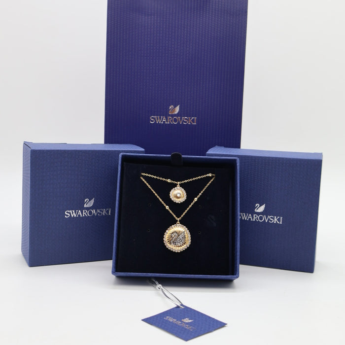 Swarovski Double-Layered Gold-Tone Swan Pendant Necklace Set - 5489220