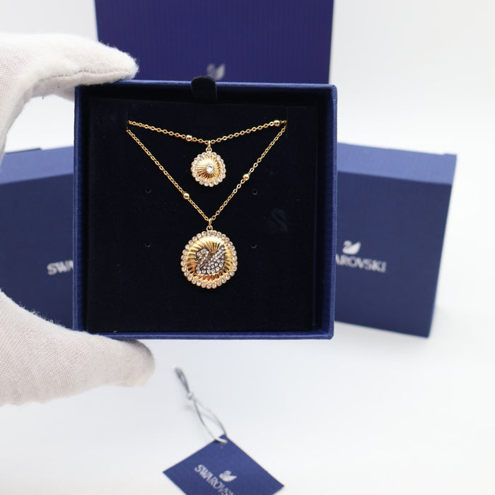 Swarovski Double-Layered Gold-Tone Swan Pendant Necklace Set - 5489220