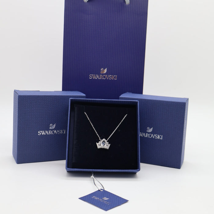 Swarovski Crown Necklace with Blue Crystal – Elegant Rhodium Plated Pendant - 5501080
