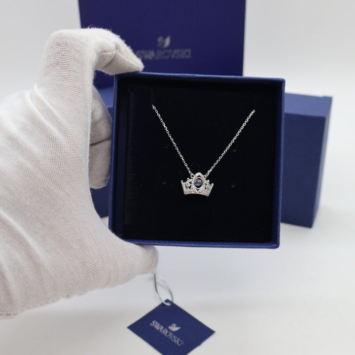 Swarovski Crown Necklace with Blue Crystal – Elegant Rhodium Plated Pendant - 5501080