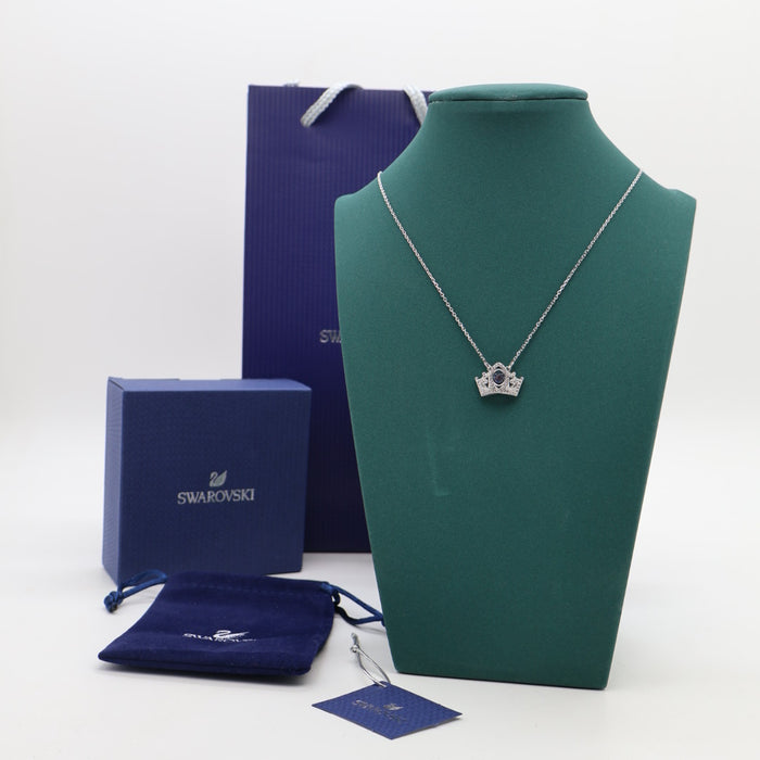 Swarovski Crown Necklace with Blue Crystal – Elegant Rhodium Plated Pendant - 5501080